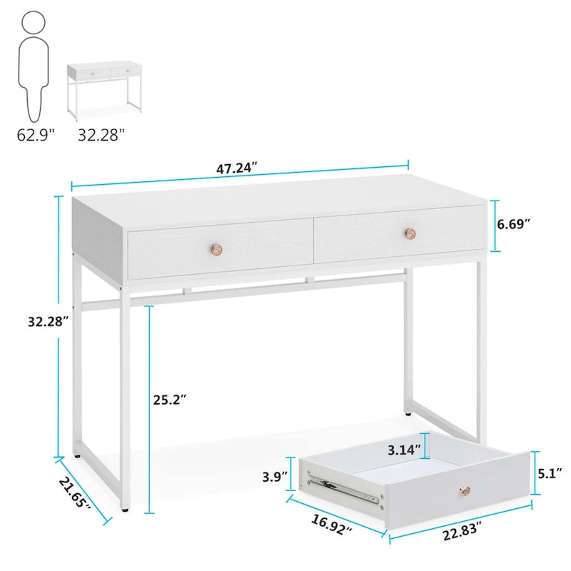 47 Inch Home Office Desk with 2 Storage Drawers