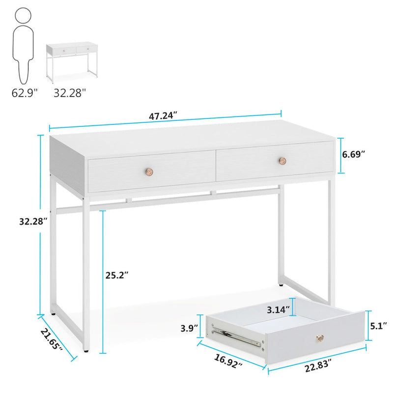47 Inch Home Office Desk with 2 Storage Drawers