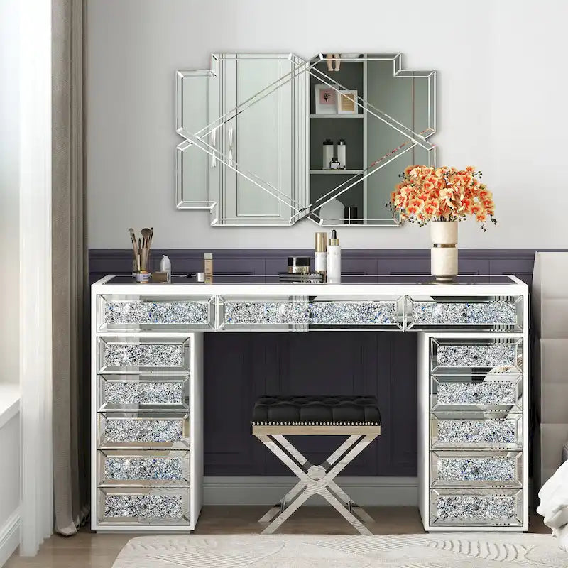 Mirrored Vanity Dresser with 13 Drawers
