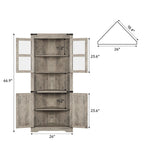 Hoher Eckschrank mit Scheunentor und verstellbaren Regalböden