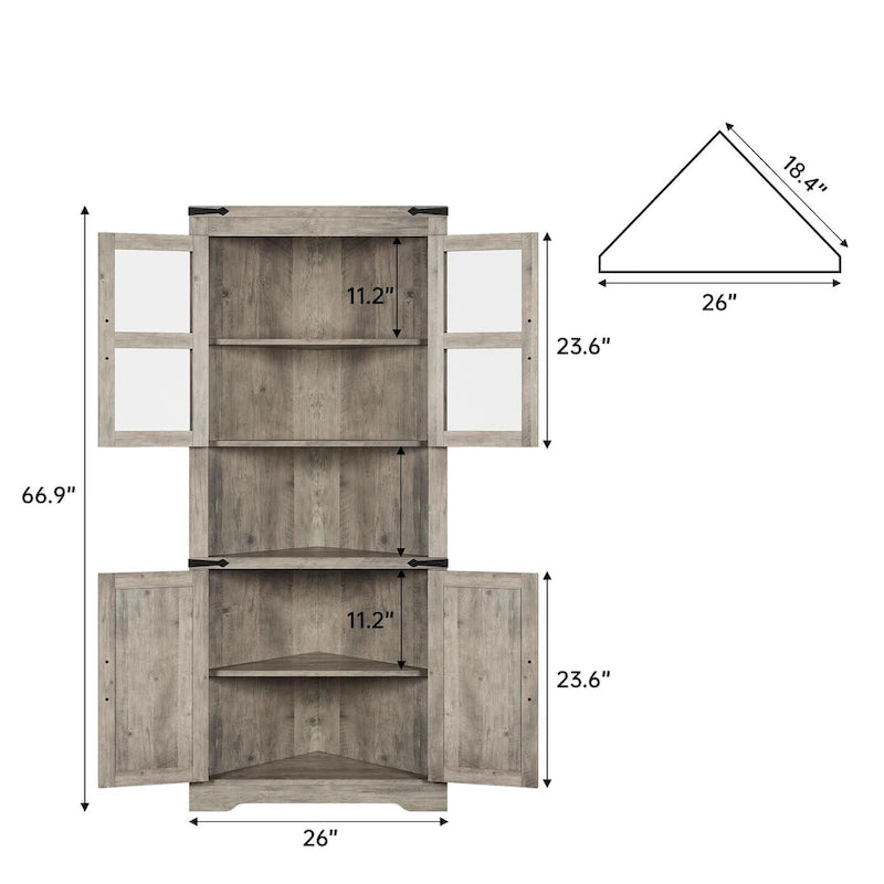 Tall Corner Storage Cabinet with Barn Door & Adjustable Shelves