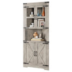 Hoher Eckschrank mit Scheunentor und verstellbaren Regalböden