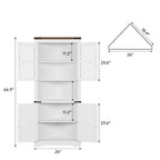 Hoher Eckschrank mit Scheunentor und verstellbaren Regalböden
