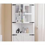 Hoher Eckschrank mit Scheunentor und verstellbaren Regalböden