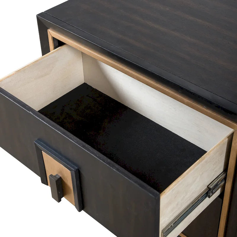 2-Drawer Espresso Nightstand with Gold Accent Trim
