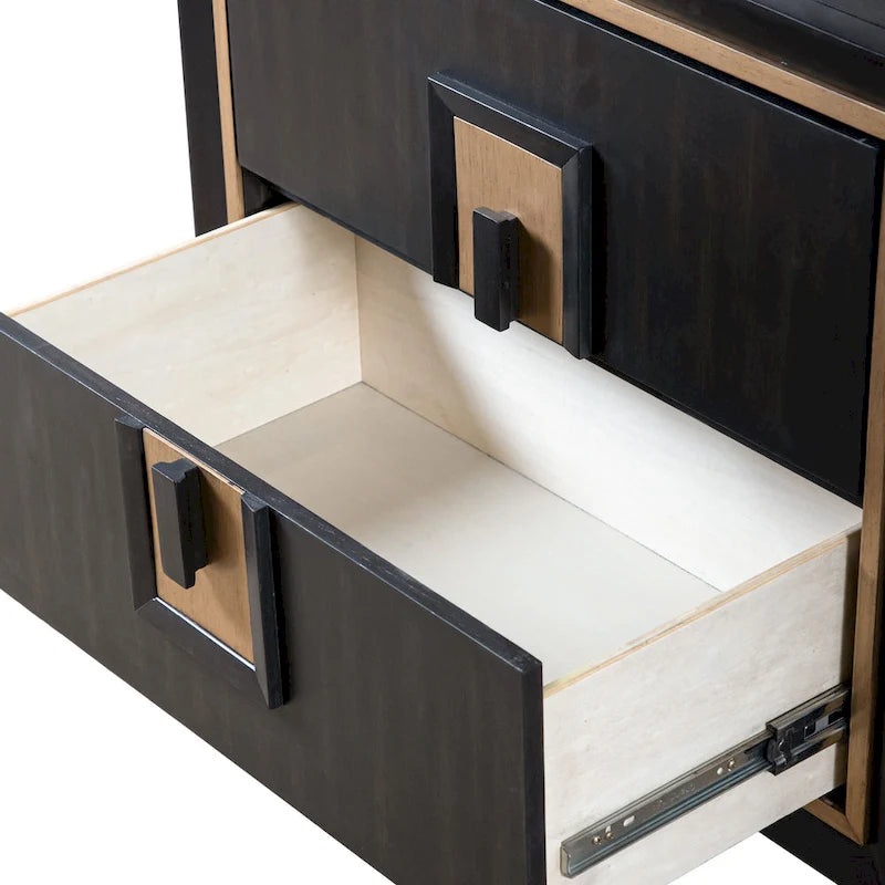 2-Drawer Espresso Nightstand with Gold Accent Trim