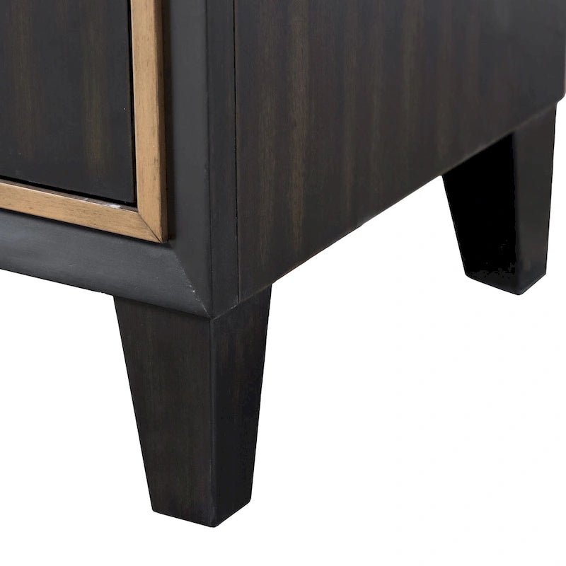 2-Drawer Espresso Nightstand with Gold Accent Trim