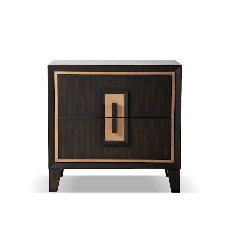 2-Drawer Espresso Nightstand with Gold Accent Trim