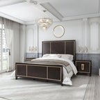 2-Drawer Espresso Nightstand with Gold Accent Trim