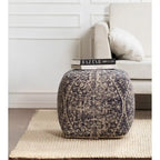 Quadratischer Pouf-Hocker, 20 Zoll, blau und elfenbeinfarben