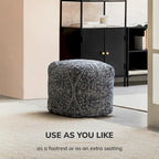 Quadratischer Pouf-Hocker, 20 Zoll, blau und elfenbeinfarben
