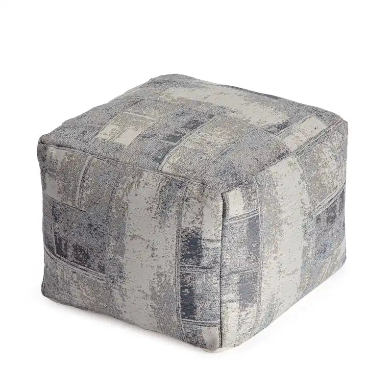 Pouf carré gris et ivoire de 22 pouces