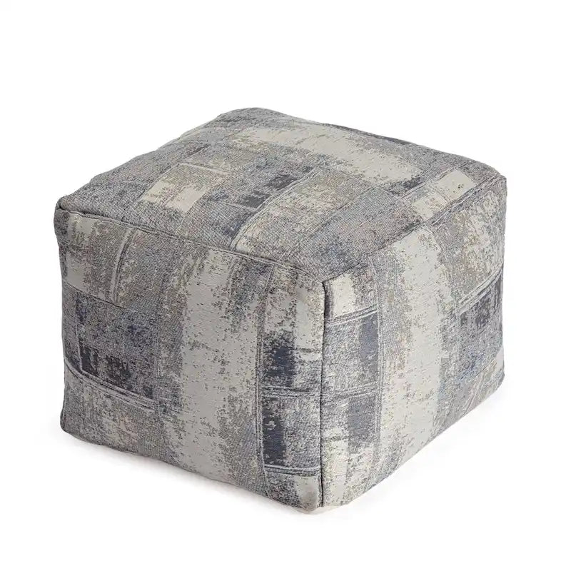 22-inch Gray & Ivory Square Pouf Ottoman