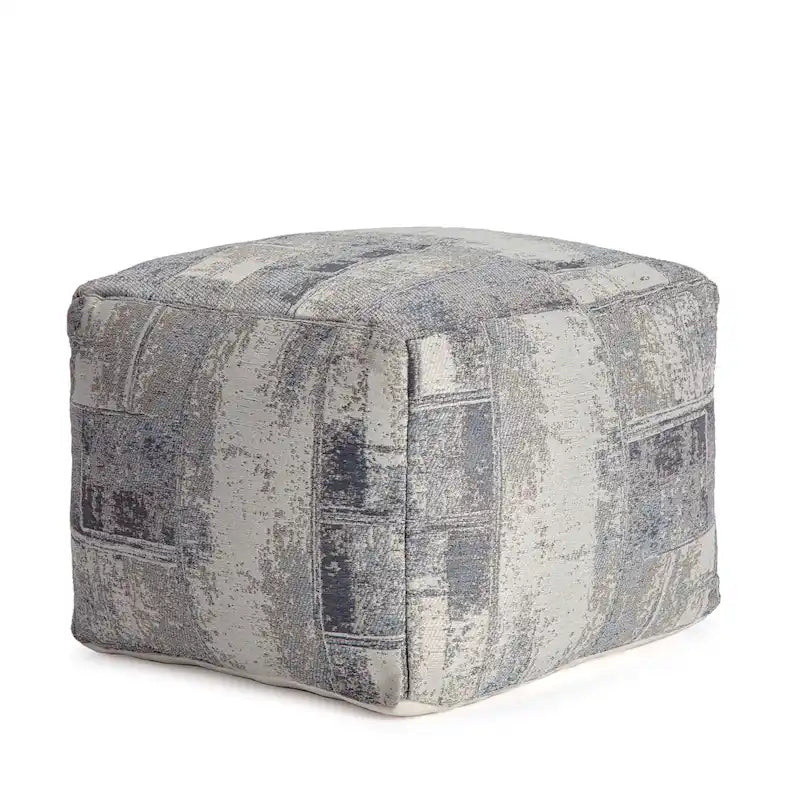 Pouf carré gris et ivoire de 22 pouces