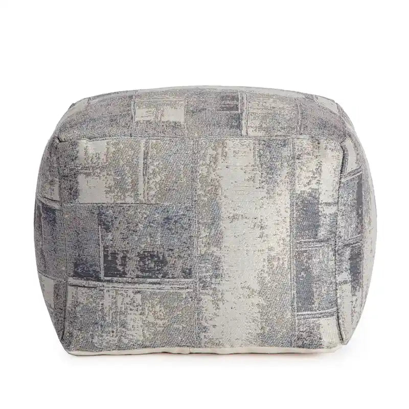 Pouf carré gris et ivoire de 22 pouces