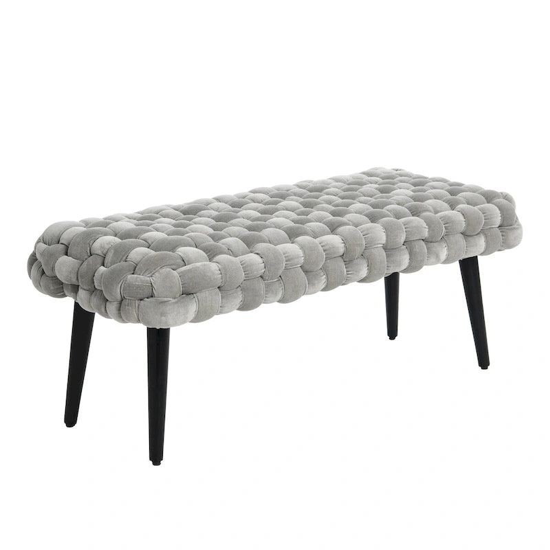 Woven Velvet Upholstered Bench with Wood Legs