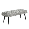 Woven Velvet Upholstered Bench with Wood Legs