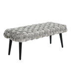 Woven Velvet Upholstered Bench with Wood Legs