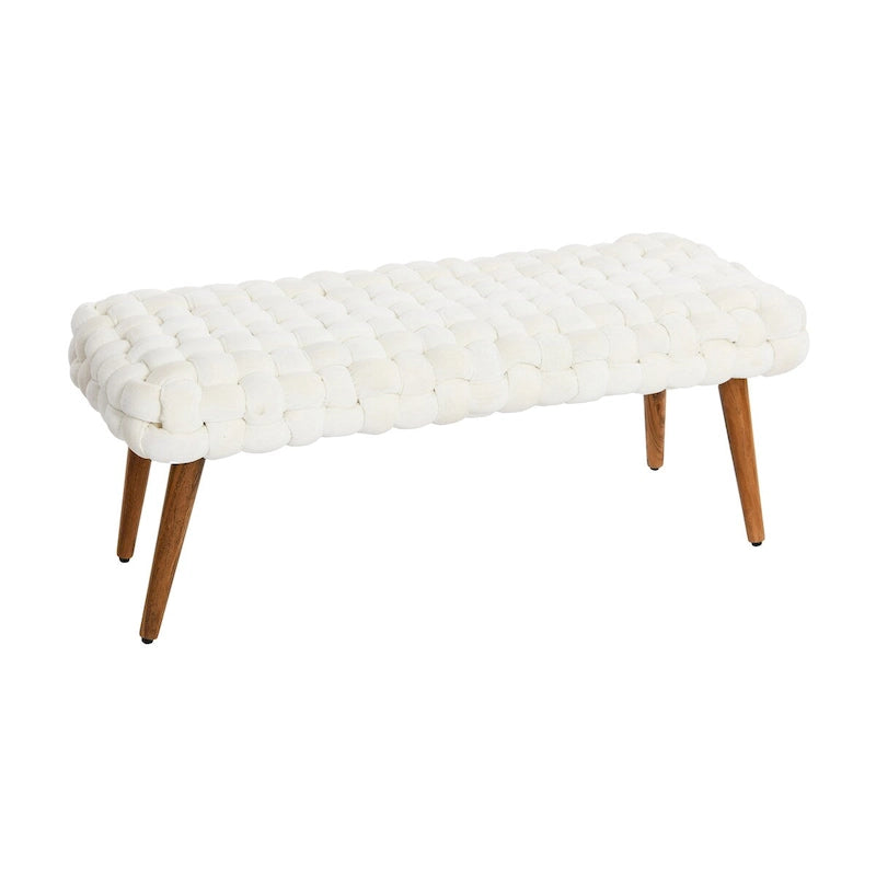 Woven Velvet Upholstered Bench with Wood Legs