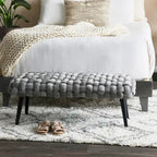Woven Velvet Upholstered Bench with Wood Legs