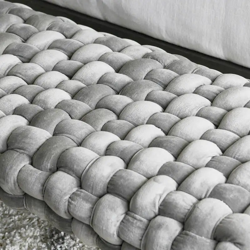 Woven Velvet Upholstered Bench with Wood Legs