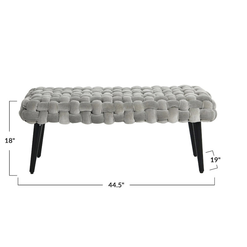 Woven Velvet Upholstered Bench with Wood Legs