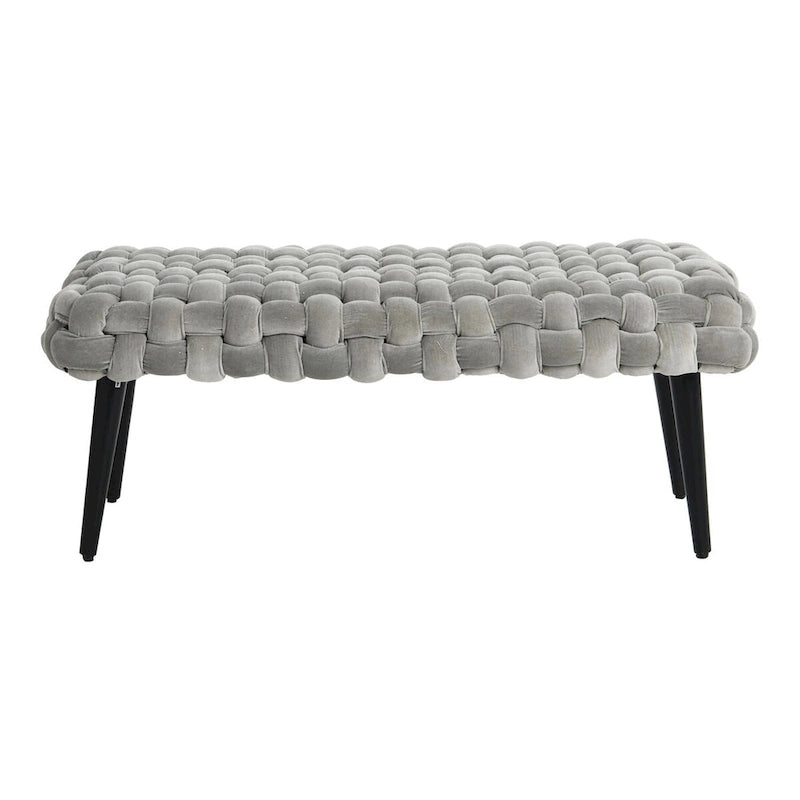 Woven Velvet Upholstered Bench with Wood Legs