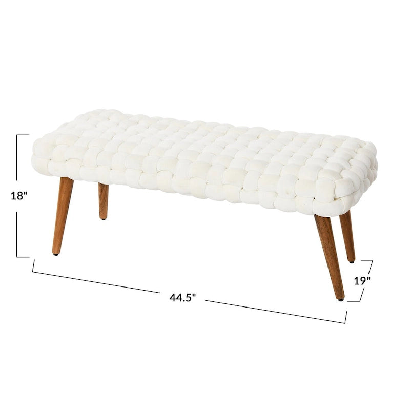 Woven Velvet Upholstered Bench with Wood Legs