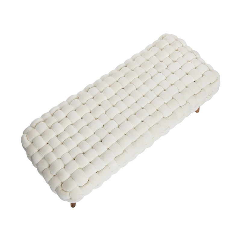 Woven Velvet Upholstered Bench with Wood Legs