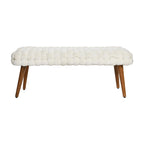 Woven Velvet Upholstered Bench with Wood Legs