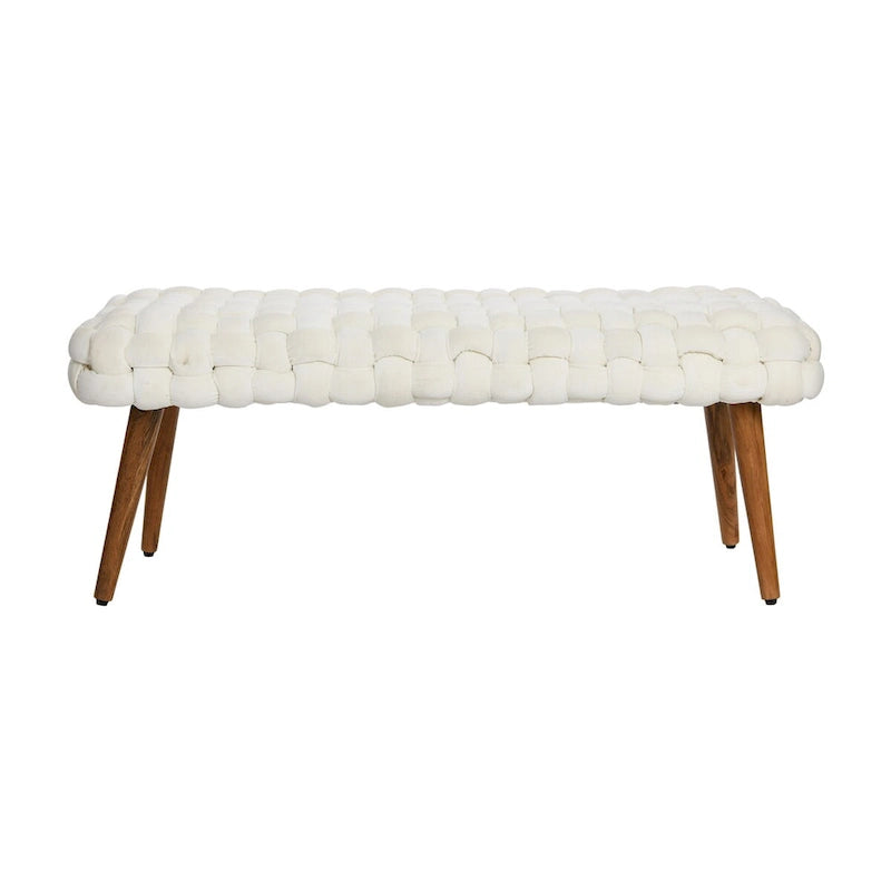 Woven Velvet Upholstered Bench with Wood Legs