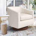 Swivel Barrel Accent Chair with Upholstered Fabric and Wood Base