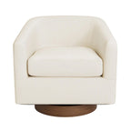 Swivel Barrel Accent Chair with Upholstered Fabric and Wood Base