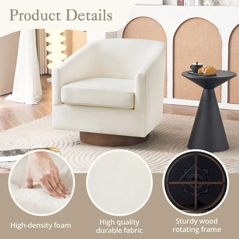 Swivel Barrel Accent Chair with Upholstered Fabric and Wood Base