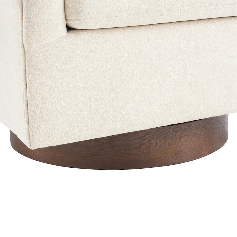 Swivel Barrel Accent Chair with Upholstered Fabric and Wood Base