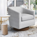 Swivel Barrel Accent Chair with Upholstered Fabric and Wood Base