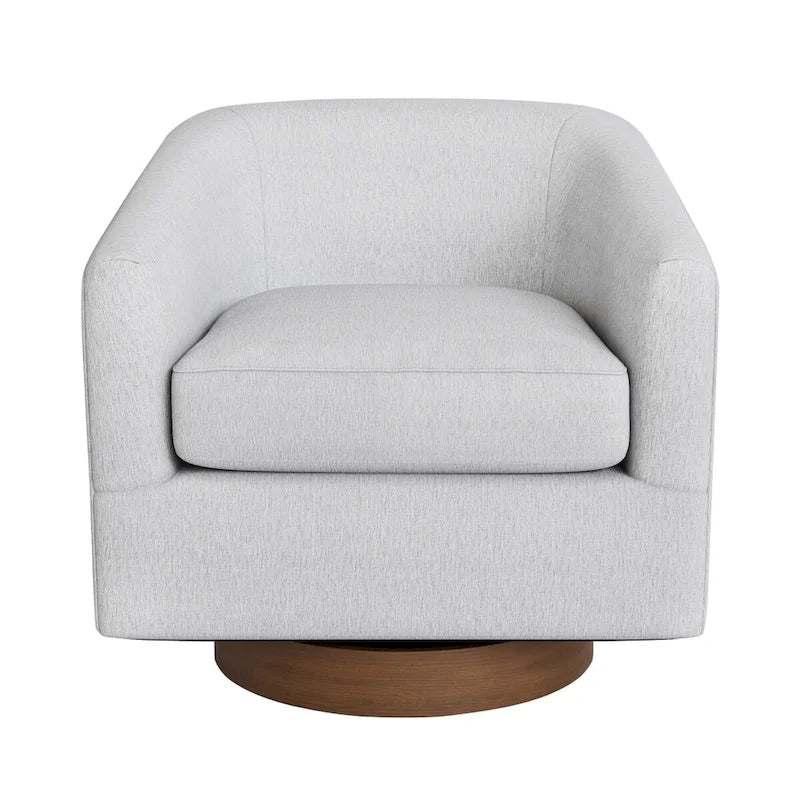 Swivel Barrel Accent Chair with Upholstered Fabric and Wood Base