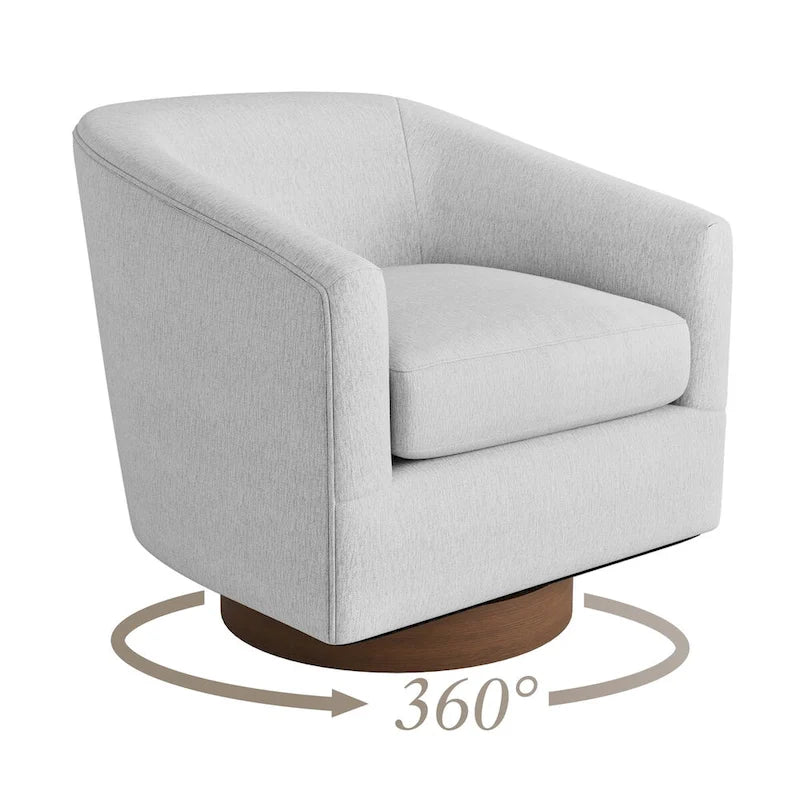 Swivel Barrel Accent Chair with Upholstered Fabric and Wood Base
