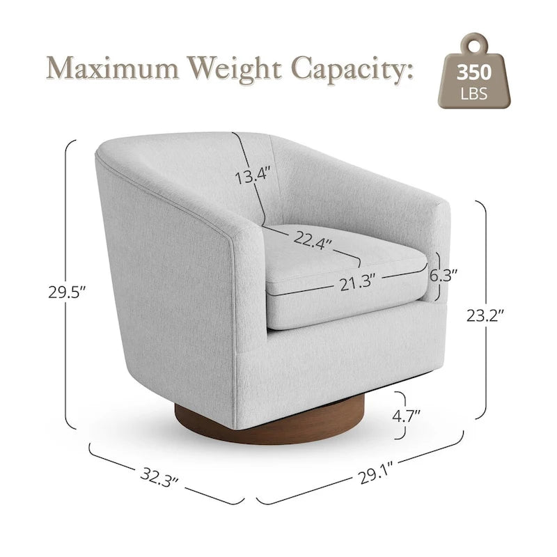 Swivel Barrel Accent Chair with Upholstered Fabric and Wood Base