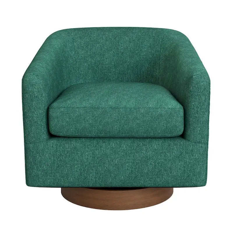 Swivel Barrel Accent Chair with Upholstered Fabric and Wood Base