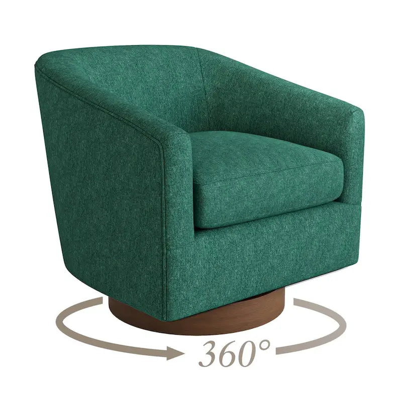 Swivel Barrel Accent Chair with Upholstered Fabric and Wood Base