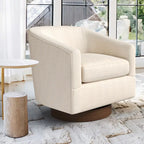 Swivel Barrel Accent Chair with Upholstered Fabric and Wood Base