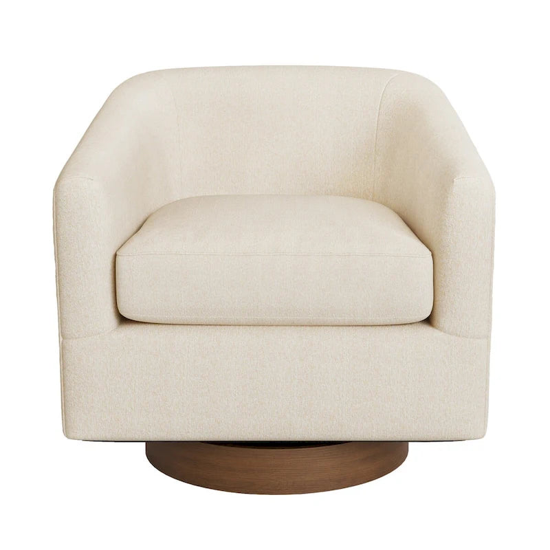 Swivel Barrel Accent Chair with Upholstered Fabric and Wood Base