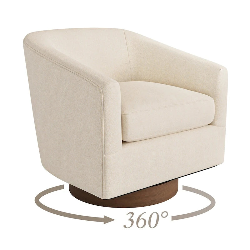 Swivel Barrel Accent Chair with Upholstered Fabric and Wood Base
