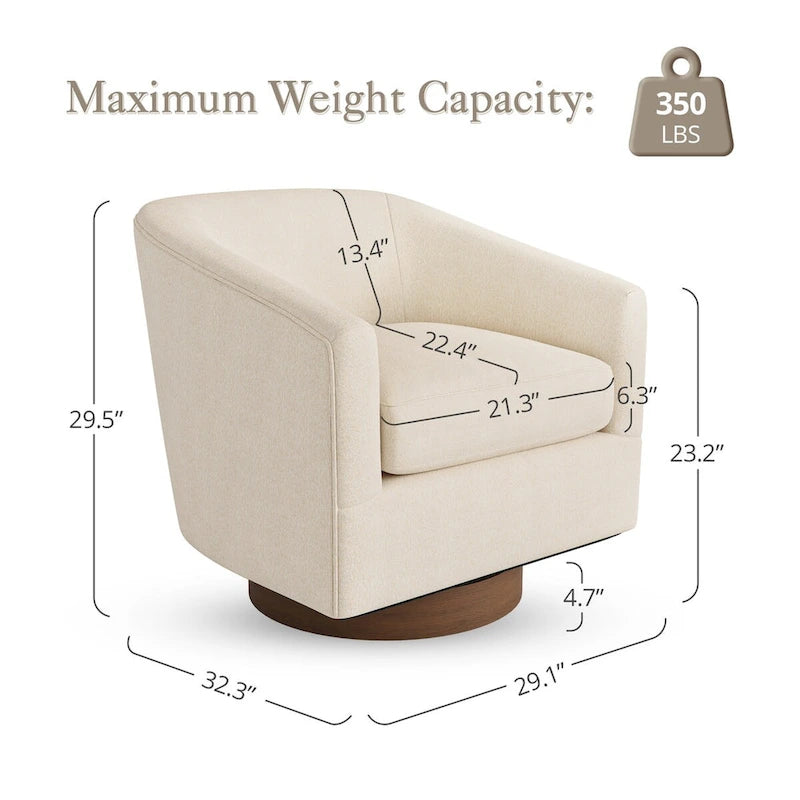 Swivel Barrel Accent Chair with Upholstered Fabric and Wood Base