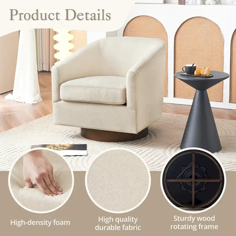 Swivel Barrel Accent Chair with Upholstered Fabric and Wood Base