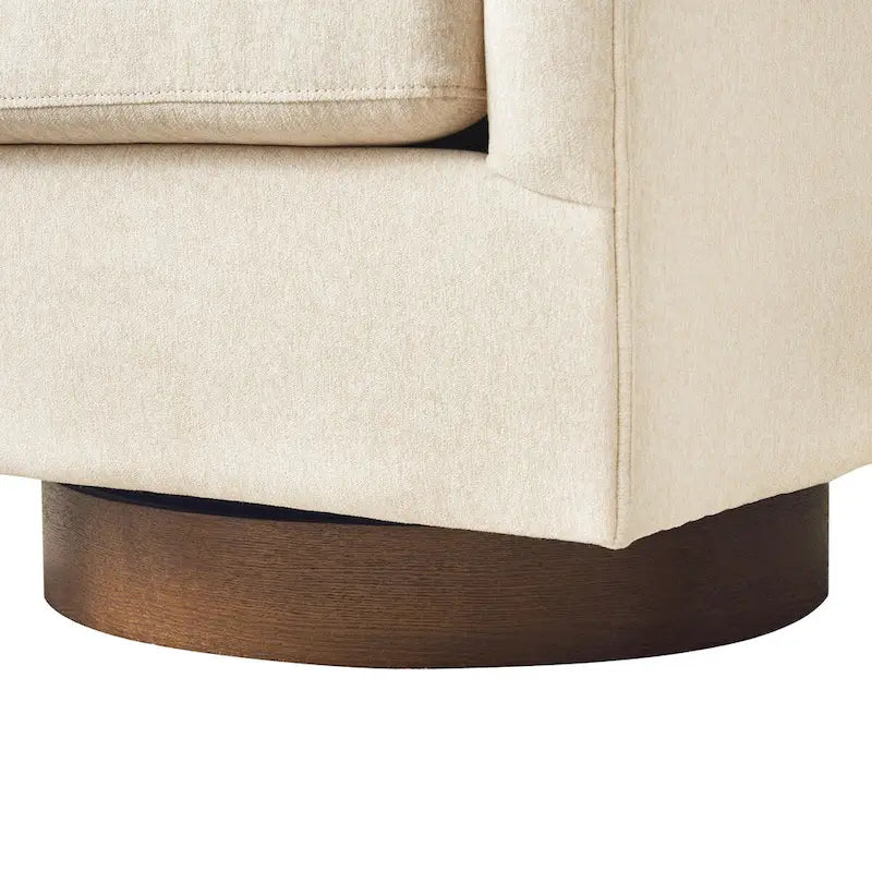 Swivel Barrel Accent Chair with Upholstered Fabric and Wood Base