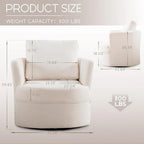 Swivel Accent Barrel Chair with Round Arms and Pillow