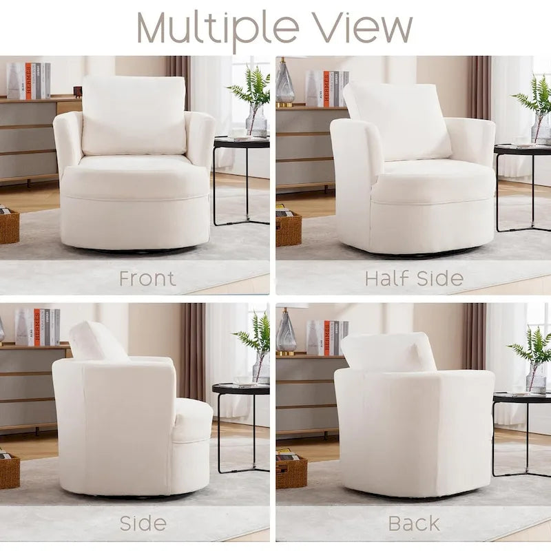 Swivel Accent Barrel Chair with Round Arms and Pillow