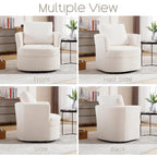 Swivel Accent Barrel Chair with Round Arms and Pillow